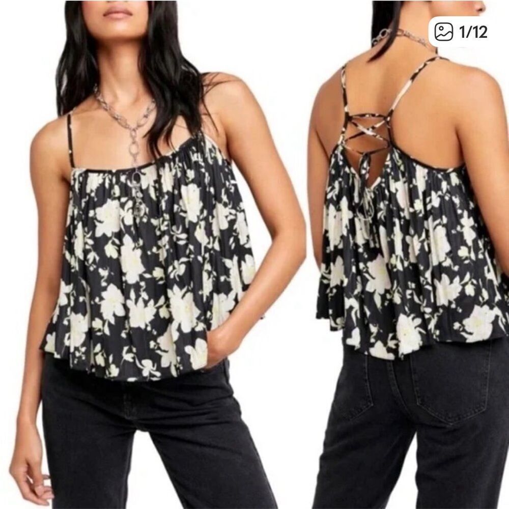 Free People Black and Yellow Floral Camisole